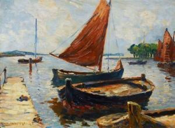 Boote Am Steg Oil Painting by Eugen Reich-Munsterberg