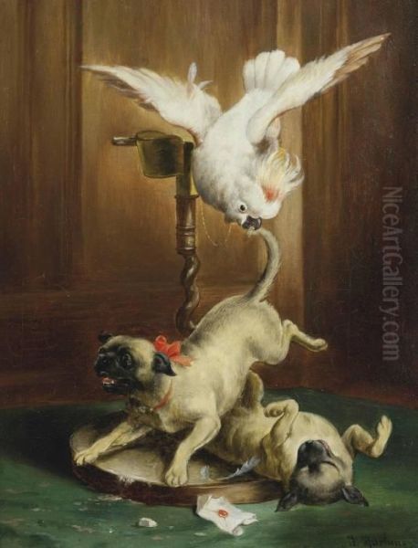 Pug Pandemonium Oil Painting by Carl Reichert