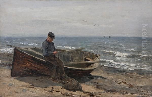 Mending Nets Oil Painting by Archibald David Reid