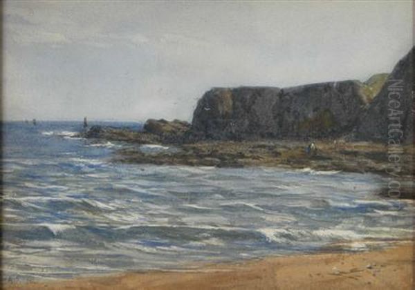 Figures On A Rocky Beach Oil Painting by Archibald David Reid