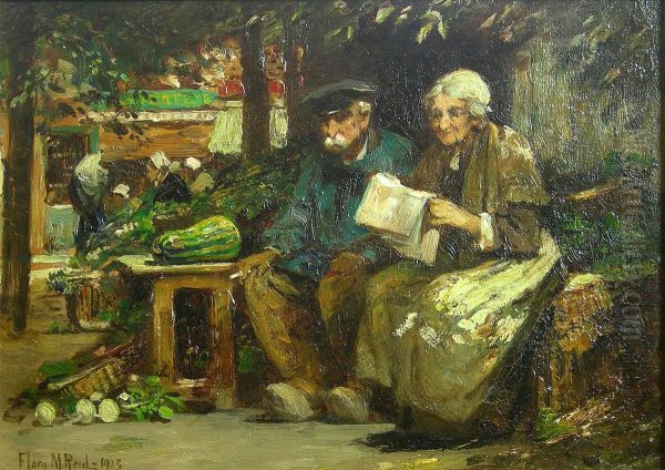 Reading The News (market Scene) Oil Painting by Flora MacDonald Reid