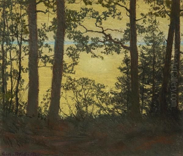 View Of The Lake At Sunset Through Thetrees Oil Painting by George Agnew Reid