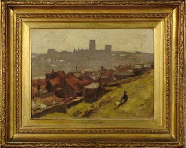 Durham-a Figure On A Hillside Overlooking The City Oil Painting by George, Sir Reid