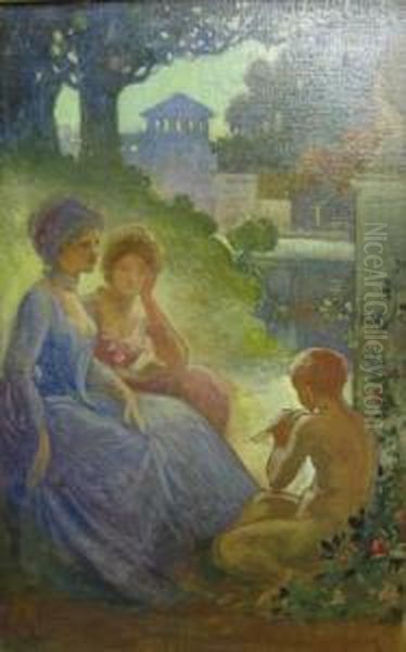 Pan And Two Ladies Oil Painting by James Eadie Reid