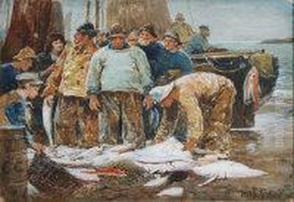 Sorting The Catch Oil Painting by John Robertson Reid