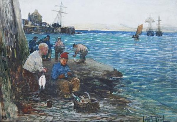 Sorting Fish On The Beach Oil Painting by John Robertson Reid