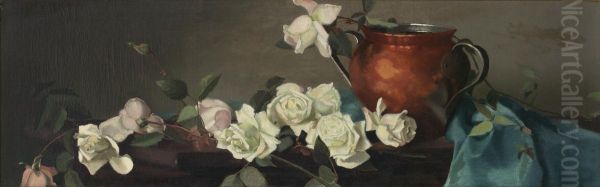 Still Life With Copper Pot And Roses Oil Painting by Mary Augusta Heister Reid