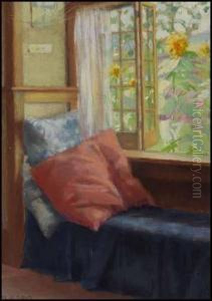 Interior With Garden View Oil Painting by Mary Augusta Heister Reid