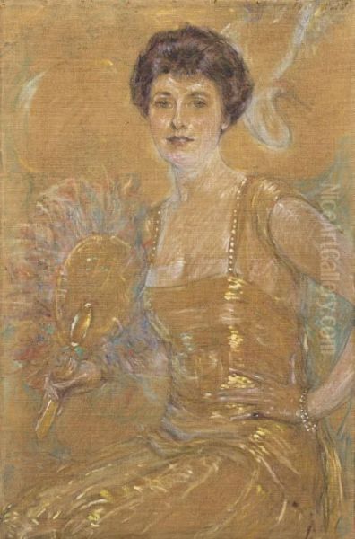 Lady With Fan Oil Painting by Robert Reid