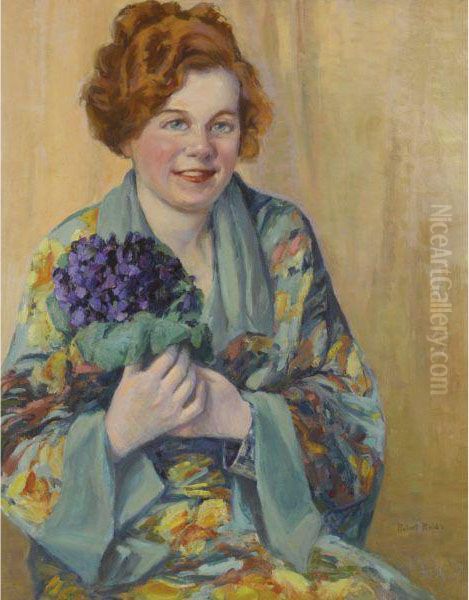 A Bouquet Of Violets Oil Painting by Robert Reid