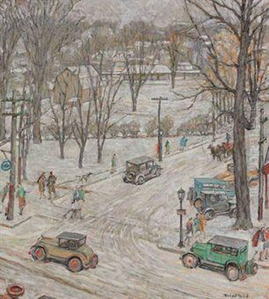 Street Scene In Winter Oil Painting by Robert Reid