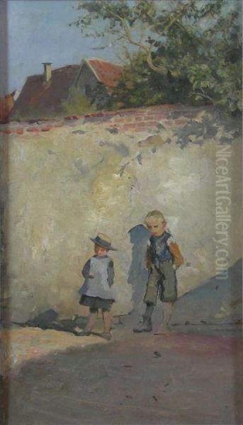 A Girl And An Urchin Oil Painting by Robert Payton Reid