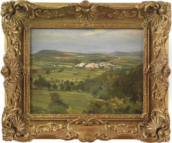 An Extensive Landscape With Woodland In The Foreground Oil Painting by Robert Payton Reid