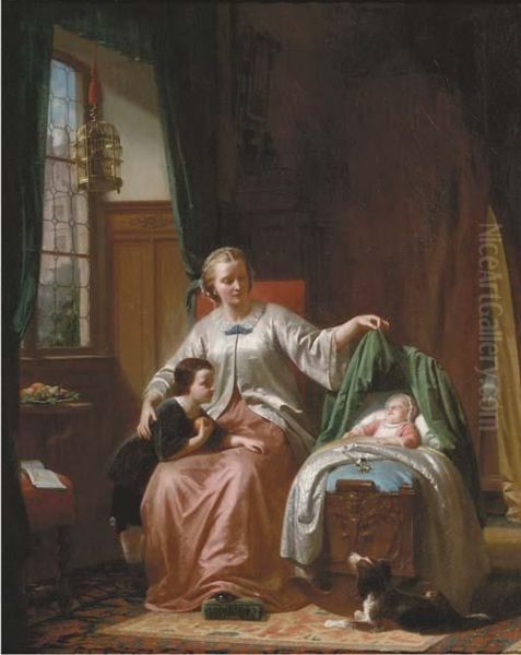 Admiring The Newborn Oil Painting by Franz Reiff