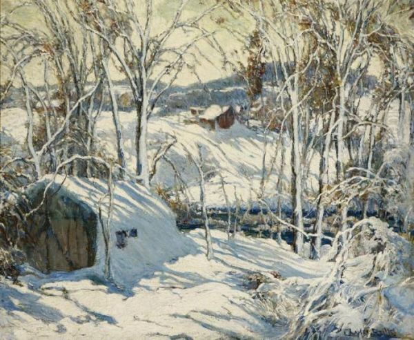 Houses In A Winter Landscape Oil Painting by Charles Reiffel