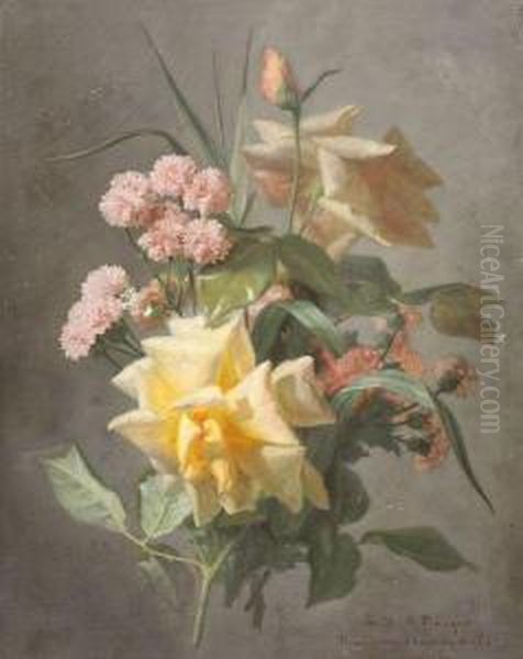 Roses Et Paquerettes Oil Painting by Jean Marie Reignier