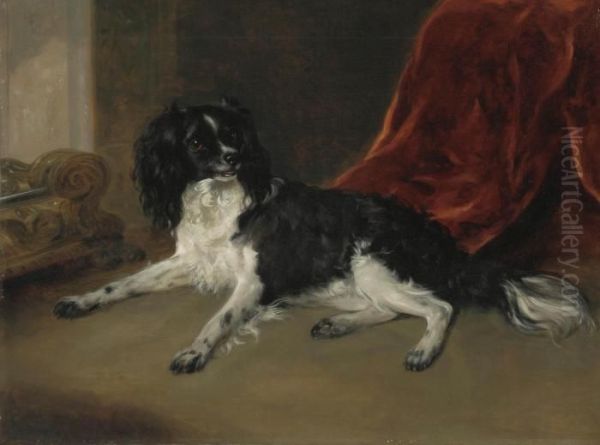 A King Charles Spaniel By A Fireplace by Ramsay Richard Reinagle