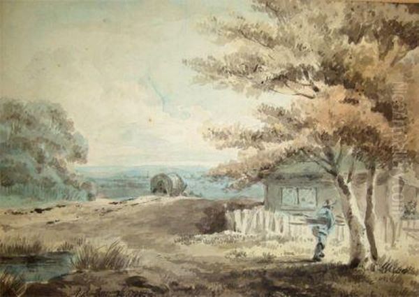 Landscape With Figure Before A Cottage Oil Painting by Ramsay Richard Reinagle