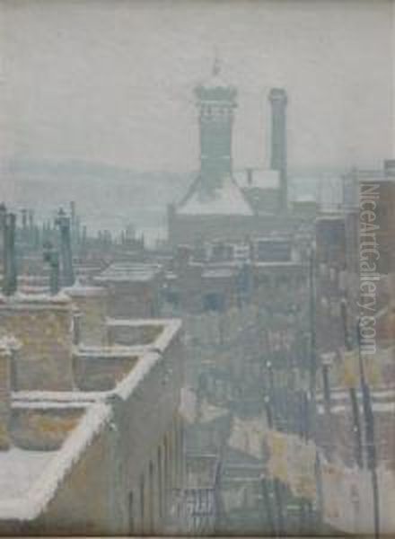 New York Rooftops In Winter Oil Painting by William George Reindel