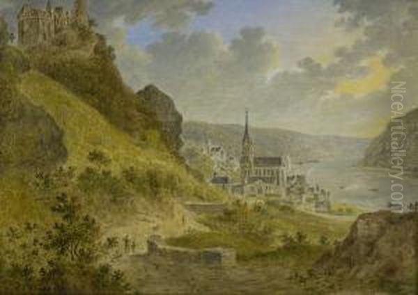 Blick Auf Oberwesel Und Die Schonburg Oil Painting by Friedrich Chr. Reinermann