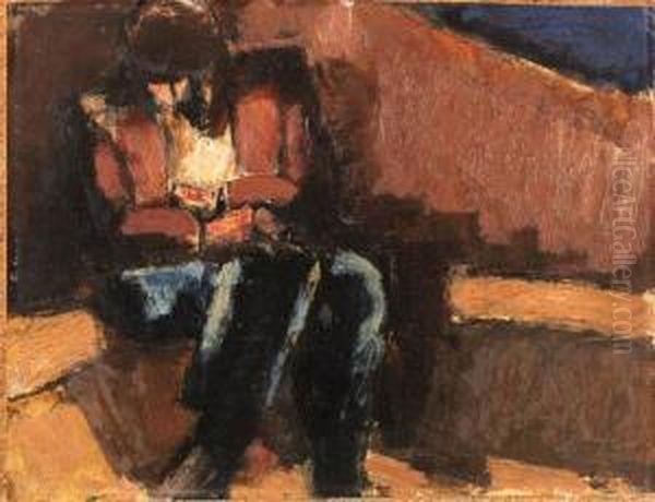 Seated Man In Blue Trousers Oil Painting by Reinhard Josef Alfons Alois