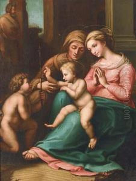 Madonna And Child With Infant John And Saint Elizabeth Oil Painting by Raphael Carl Reinhard