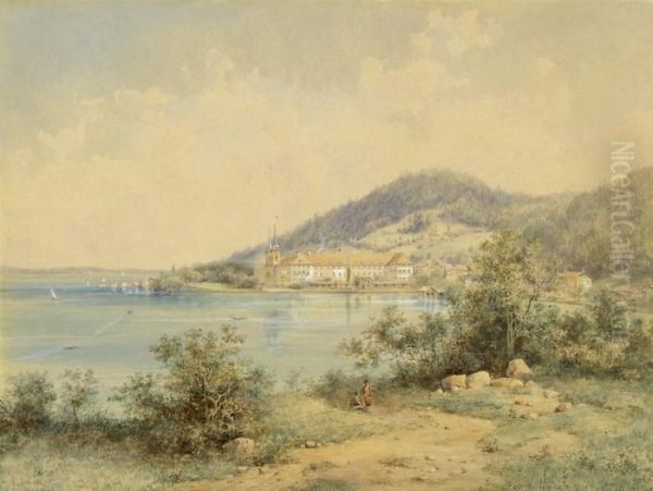 Blick Auf Das Kloster Tegernsee Oil Painting by Friedrich August Reinhardt