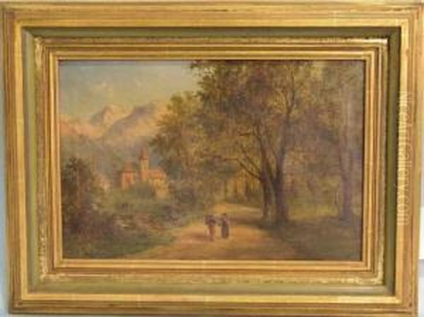 Motiv In Interlaken Oil Painting by Friedrich August Reinhardt