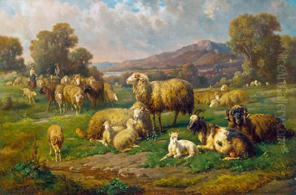 Schafherde Oil Painting by Louis, Ludwig Reinhardt