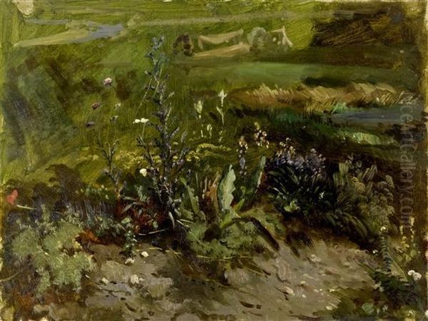 Landscape Study With Turf In The Foreground Oil Painting by Louis, Ludwig Reinhardt