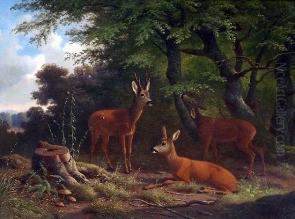 Deer In A Forest Clearing Oil Painting by Wilhelm Reinhardt