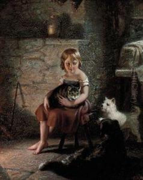 Kitty's Pets Oil Painting by Benjamin Franklin Reinhart