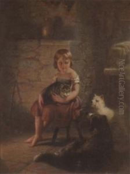 Kitty's Pets Oil Painting by Benjamin Franklin Reinhart