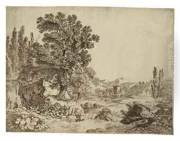 An Italianate Wooded Landscape With A Villa Set In A Valley Oil Painting by Johann Christian Reinhart