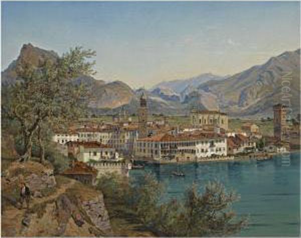 Riva Am Gardasee (view Of Riva On Lake Garda) Oil Painting by Franz Reinhold