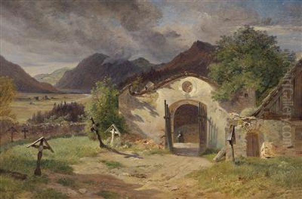 A Cemetery Inthe Salzkammergut Oil Painting by Franz Reinhold