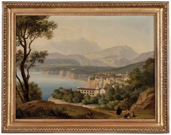 Blick Auf Die Klosteranlage In Sorrent Mit Wanderern Oil Painting by Friedrich Philipp Reinhold