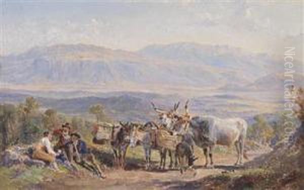 Reposing From The Region Of Olevano Towards The Volsberghe In The South Oil Painting by Heinrich Reinhold