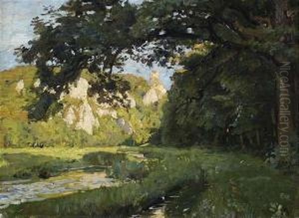 Summery Landscape Oil Painting by Otto Reiniger