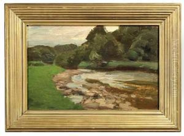 Swabian River Landscape In Summer Oil Painting by Otto Reiniger