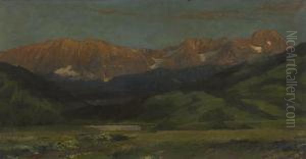 Gebirgslandschaft Im Abendlicht. Oil Painting by Carl Reiser