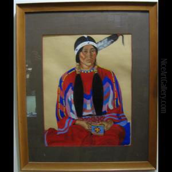 Only Child Pecunnie Girl Of Blackfoot Tribe Oil Painting by Winold Reiss