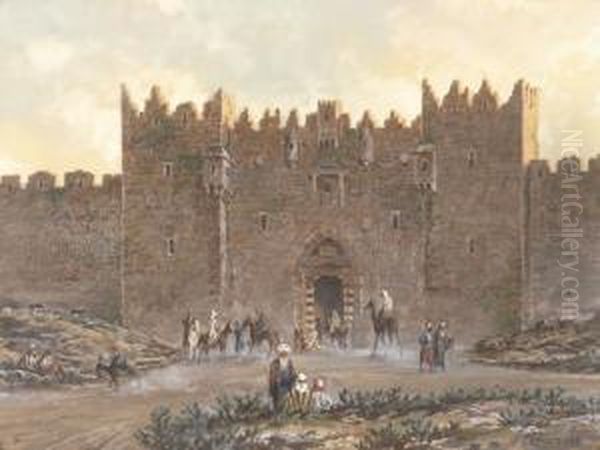 A Damaszkuszi Kapu Jeruzsalemben Oil Painting by Karoly Miksa, Karl Reissmann M