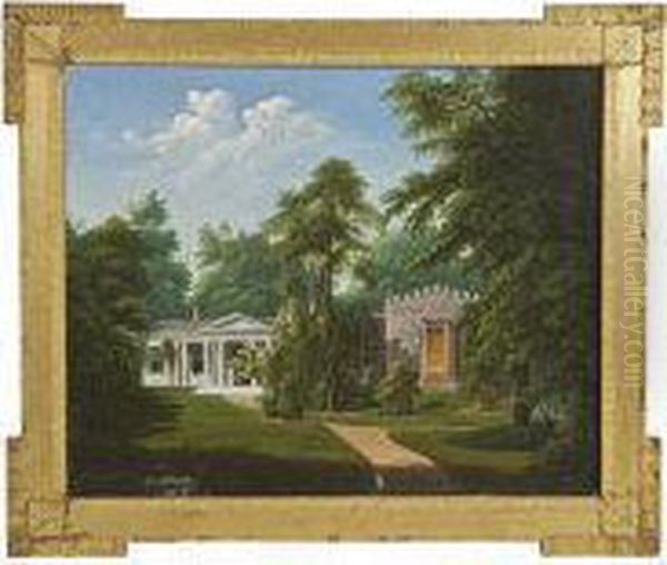 A Classical Villa In A Wooded Landscape With A Gothicout-house Oil Painting by Martin Reissner