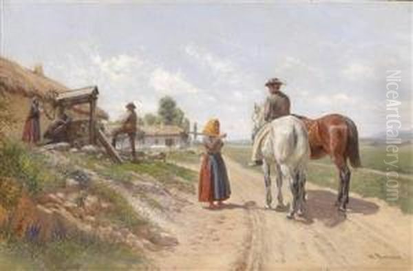 Encounter Outside The Village Oil Painting by Hermann Reisz