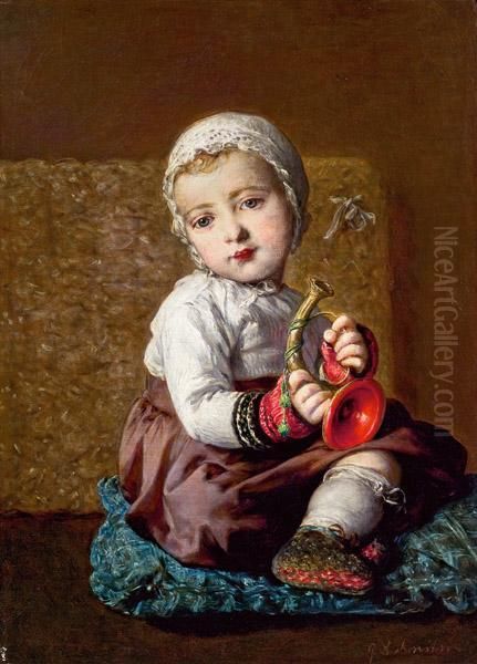 Lexi Mit Trompete Oil Painting by Johann Baptist Reiter