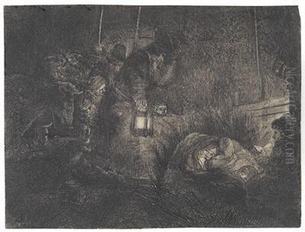 Die Anbetung Der Hirten Bei Laternenschein Oil Painting by Rembrandt Van Rijn