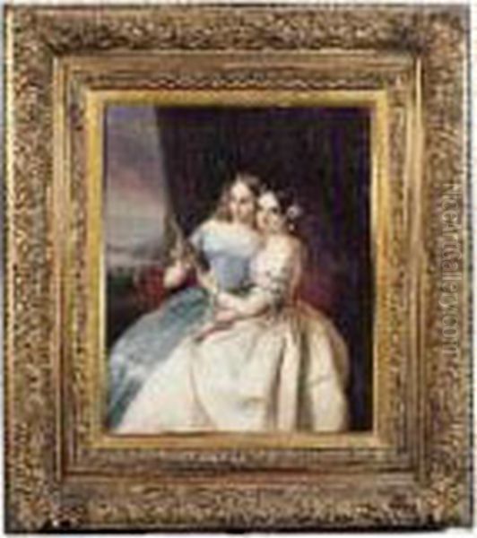 Deux Jeunes Femmes Amateur De Tableaux Oil Painting by Friedrich Remde