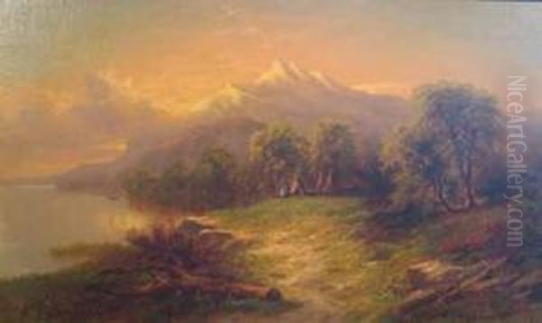 Landscape With Mountains Oil Painting by S.J. Remington