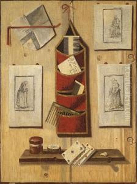 Trompe L'oeil Avec Des Peignes, Des Gravures Et Des Cartes A Jouer Oil Painting by Andrea Domenico Remps